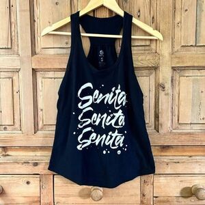 Senita Small Black Racerback Tank Top Script Logo Athletic‎